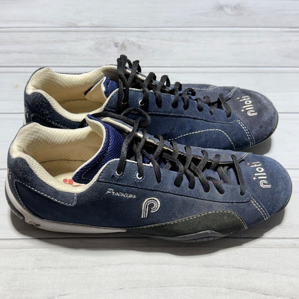 Piloti Driving Shoes Mens 11 US Blue Suede Leather Prototipo Lace Up Sneakers